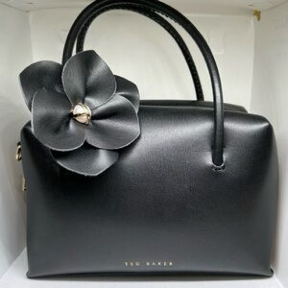 Ted Baker Black Satchel crossbody with Floral leather Detail